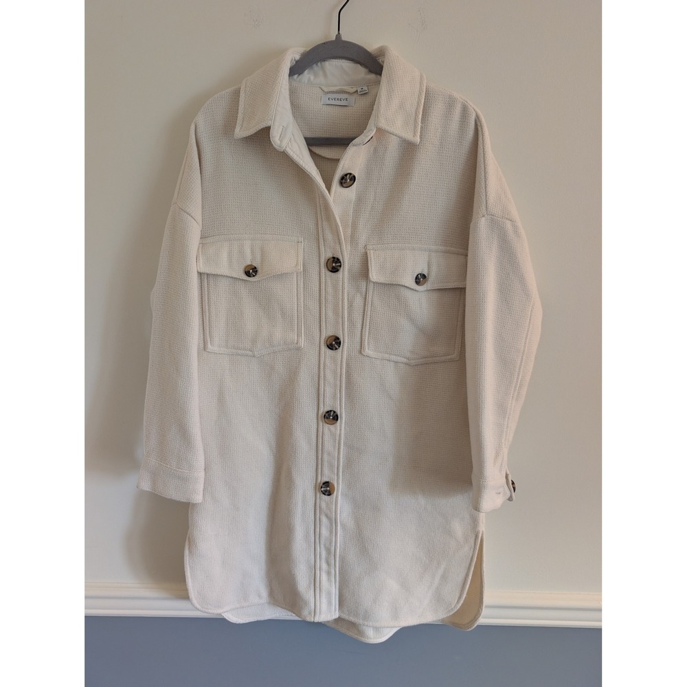 Evereve Cream Raya Longline Shacket Wool Button Front Jacket Medium neutral